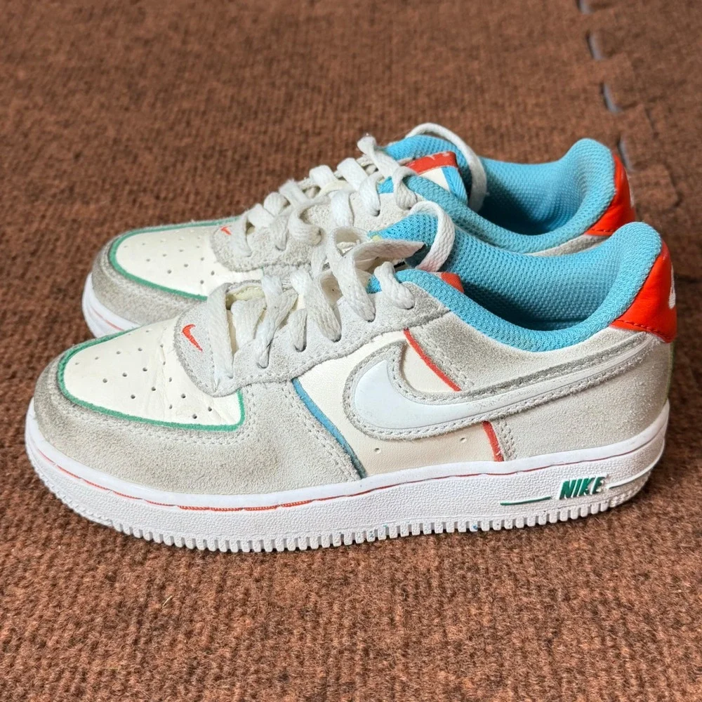Nike Air Force 1 Low Kids Sneakers Multi-Color Suede Leather FQ8351-110 12.5C